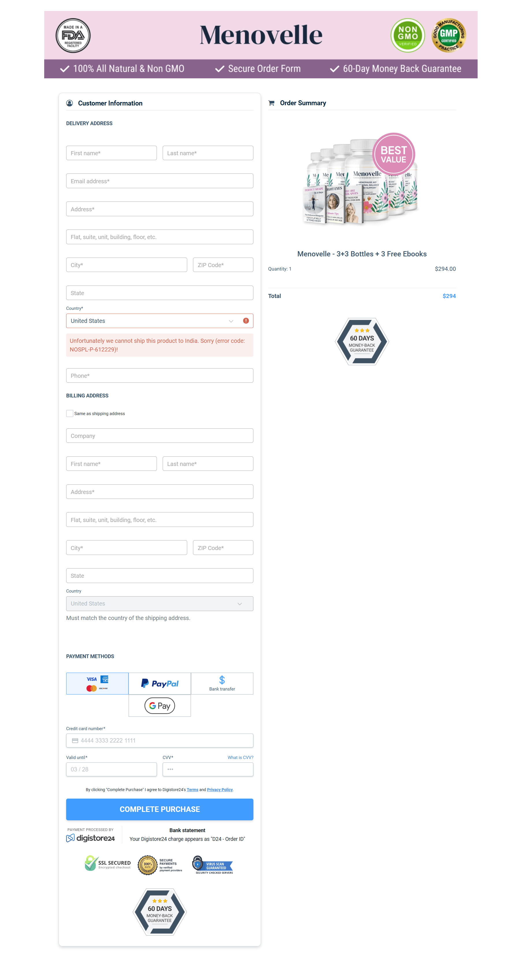 Menovelle Order Form